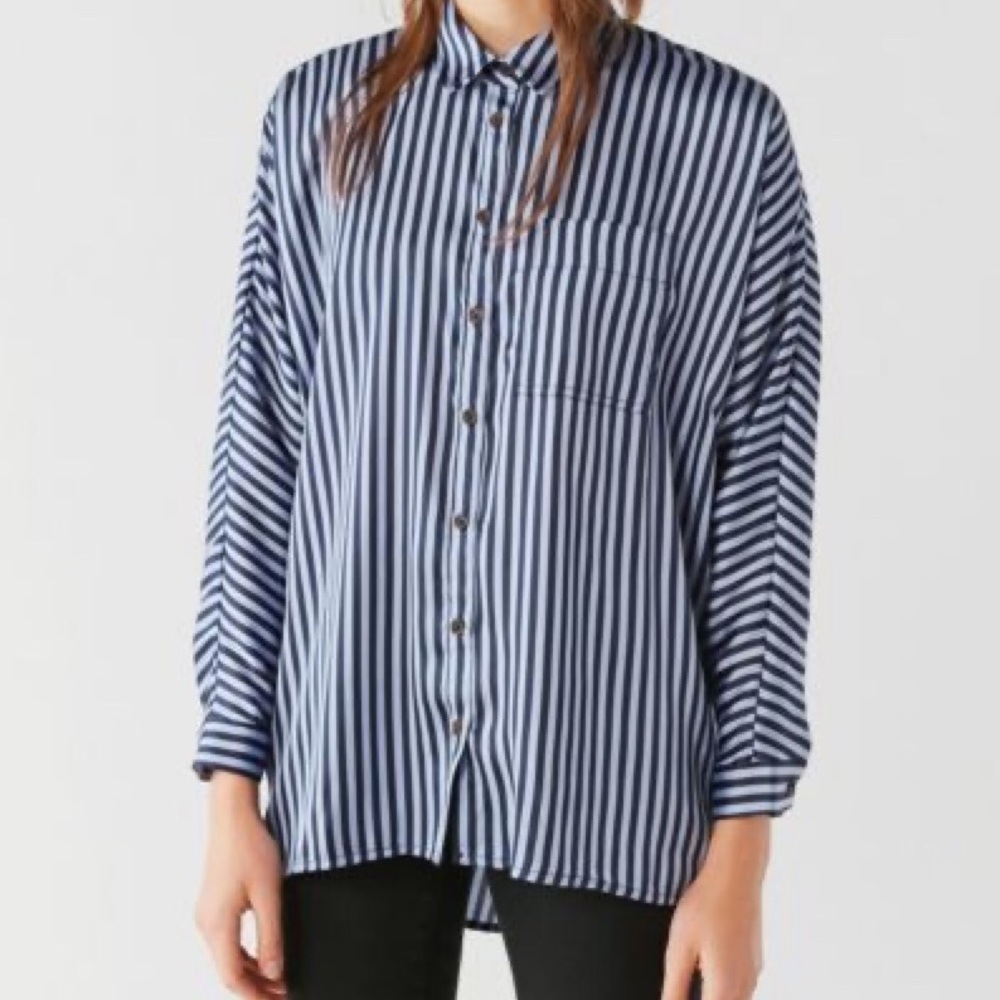Striped Satin Dolman Button Down— Urban Outftters